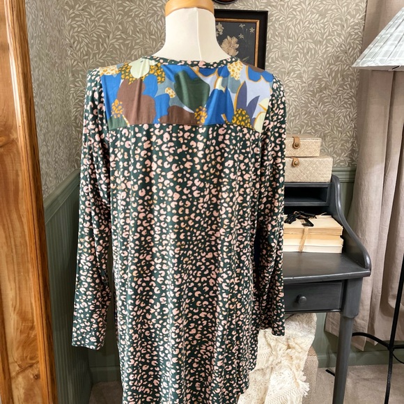 LOGO by Lori Goldstein Blue and Brown Floral Blouse - Picture 5 of 7